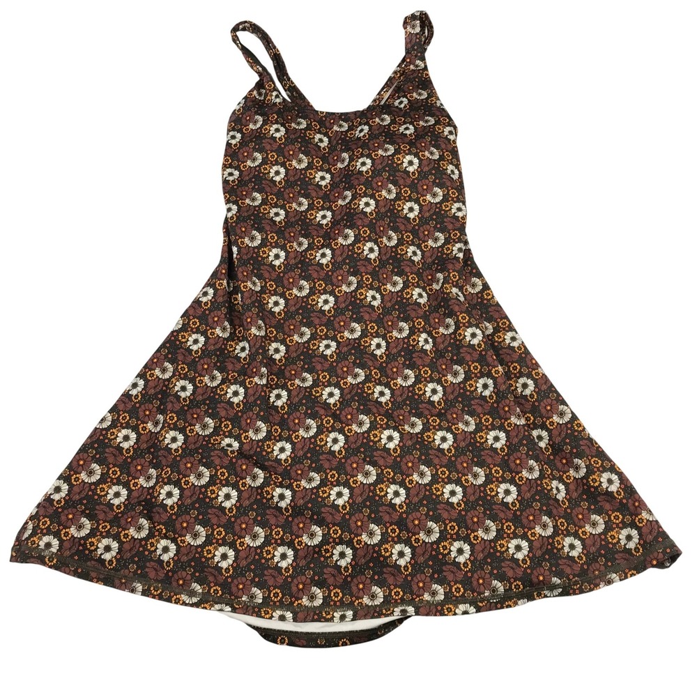 Buffbunny Collection Brown Floral Strappy Back Athletic Dress Medium Retro 70s